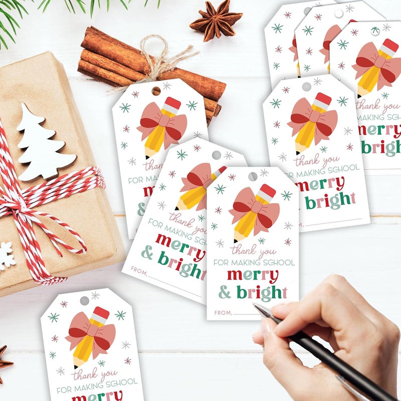 HandEasy 50 Pcs Christmas Gift Tags, 2.1"×3.5" Teacher Gift Tag, Classroom Treat Tag, Teacher Appreciation Hangtag,Wrap for Party Favor - B12 - Image 3